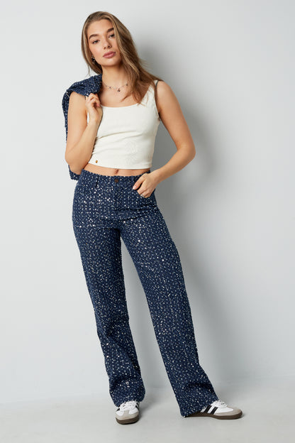 Geweven Denim Vrouwen Rechte Broek Casual Pailletten