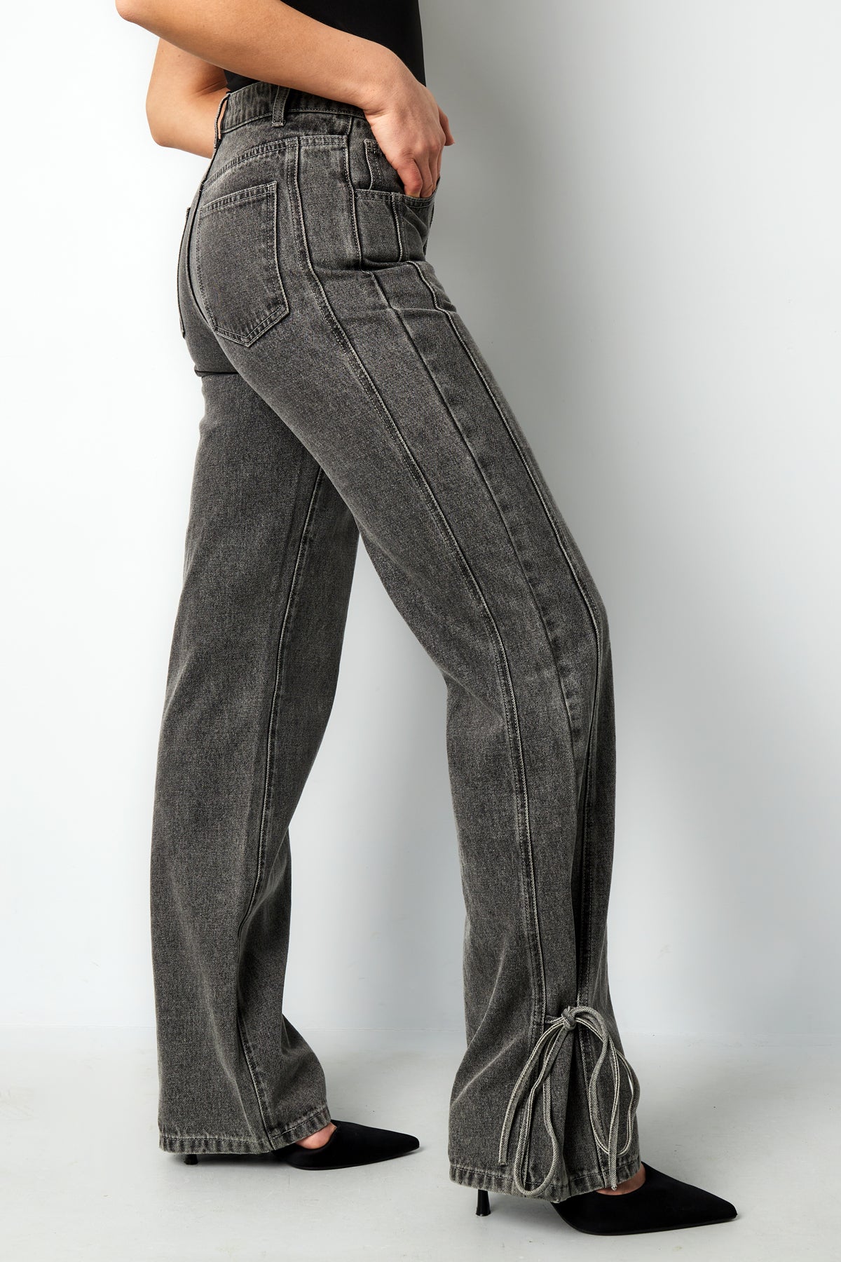 Cotton Woven Vrouwen Rechte Jeans Casual Knopen Detail