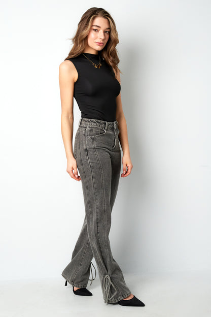 Cotton Woven Vrouwen Rechte Jeans Casual Knopen Detail