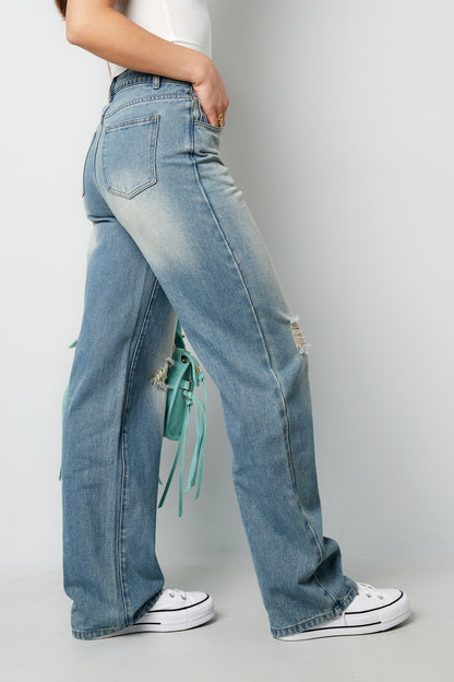 Cotton Woven Vrouwen Straight Leg Jeans Ripped