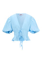 Polyester Vrouwen Korte Mouw Top Puff Sleeve Tie Waist