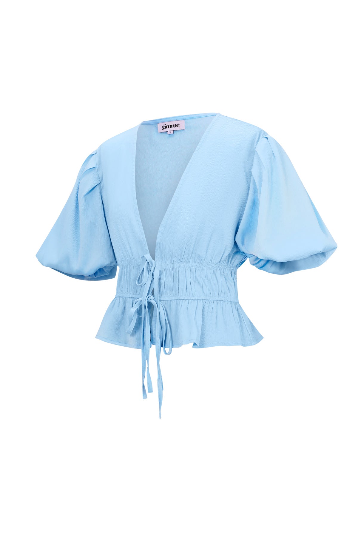 Polyester Vrouwen Korte Mouw Top Puff Sleeve Tie Waist