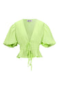 Polyester Vrouwen Korte Mouw Top Puff Sleeve Tie Waist