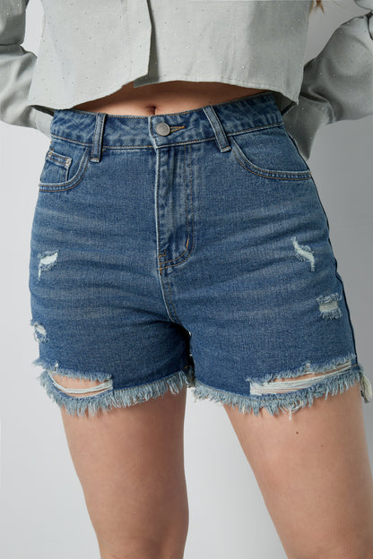 Denim Vrouwen High-Waisted Shorts Gescheurd Gerafelde Zoom