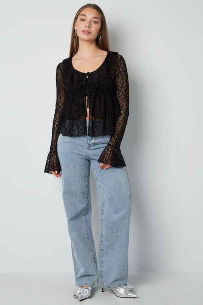Geweven kant Dames Lange Mouwen Top Elegante Ruches