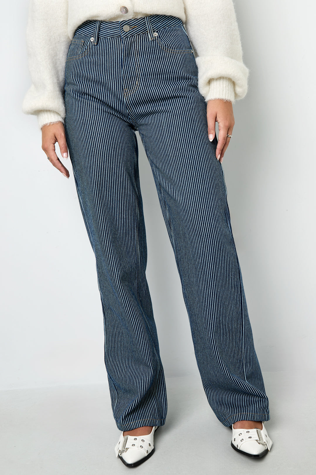 Geweven Katoen Vrouwen Rechte Broek Casual Strepen