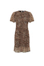 Geweven Polyester Mini Jurk Elegante Luipaardprint Ruchesrand