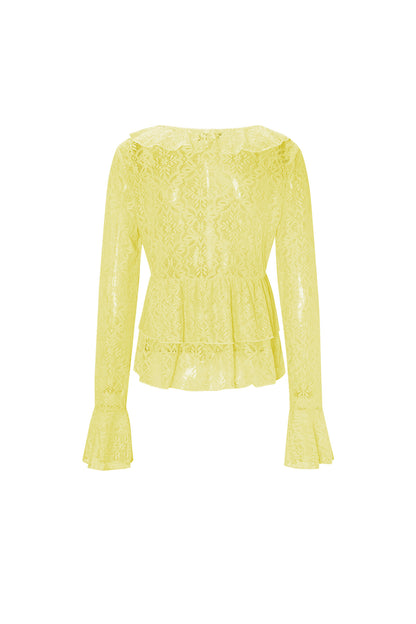 Geweven kant Dames Lange Mouwen Top Elegante Ruches