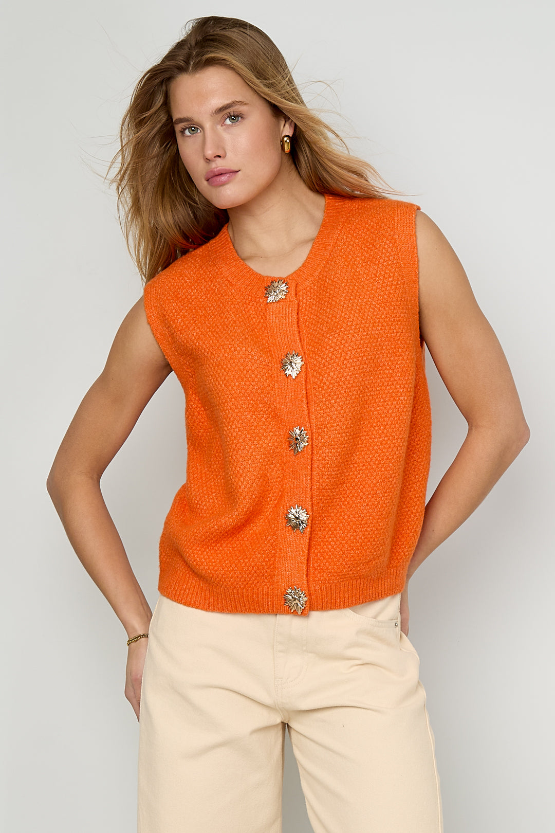 Gebreide Polyestervezel Vrouwen Gebreide Vest Casual Solide Kleur