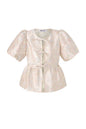 Geweven Polyestervezel Vrouwen Korte Mouw Top Elegante Bloemenprint