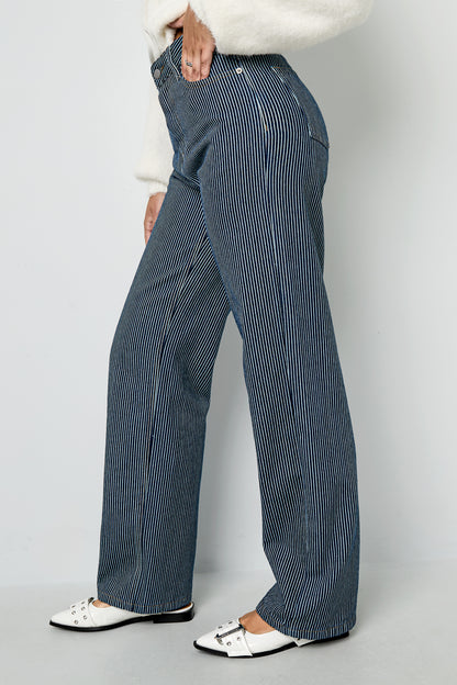 Geweven Katoen Vrouwen Rechte Broek Casual Strepen