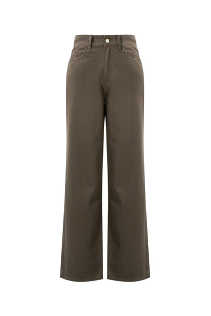 Geweven Katoen Vrouwen Rechte Broek Casual Eenvoudige Kleur