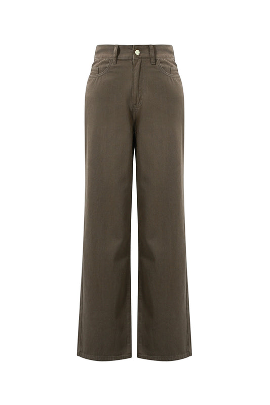 Geweven Katoen Vrouwen Rechte Broek Casual Eenvoudige Kleur
