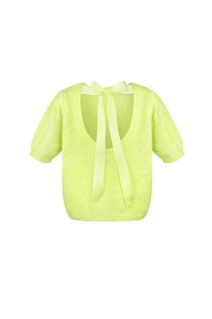 Nylon Vrouwen Korte Mouw Top Gebreid Achterknoop Ontwerp