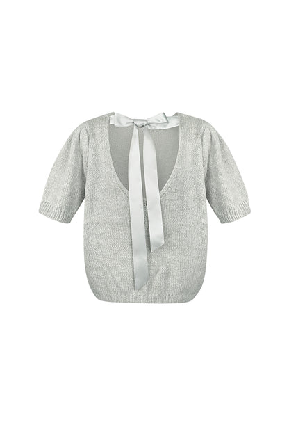 Nylon Vrouwen Korte Mouw Top Gebreid Achterknoop Ontwerp