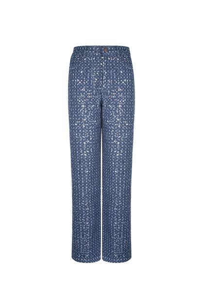 Geweven Denim Vrouwen Rechte Broek Casual Pailletten