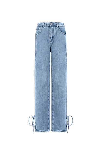 Cotton Woven Vrouwen Rechte Jeans Casual Knopen Detail