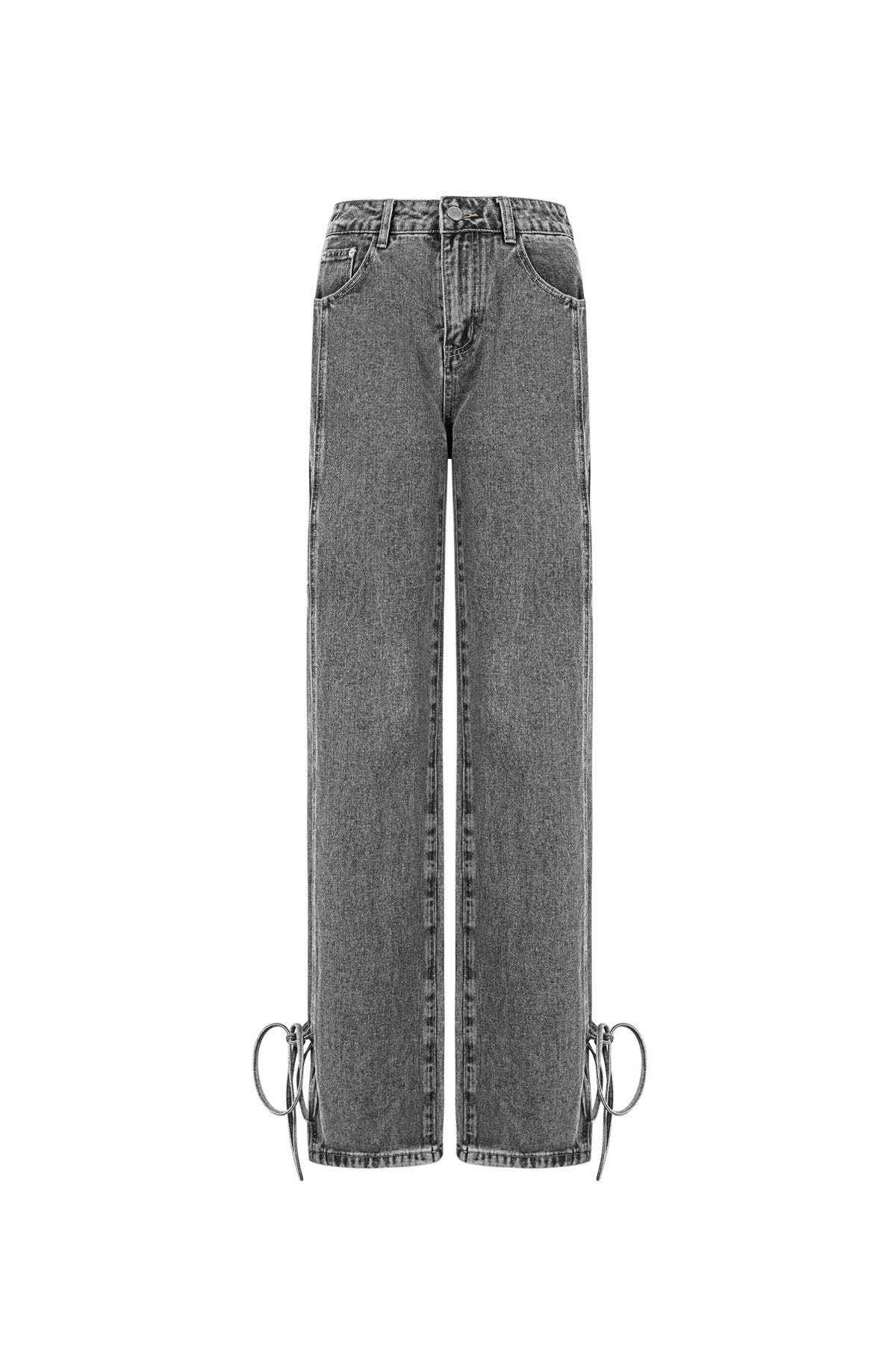 Cotton Woven Vrouwen Rechte Jeans Casual Knopen Detail