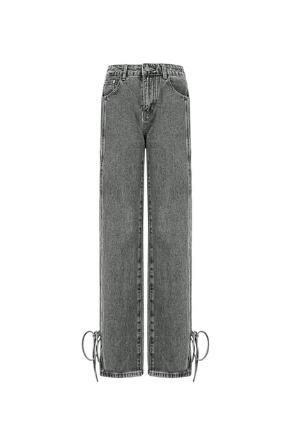 Cotton Woven Vrouwen Rechte Jeans Casual Knopen Detail