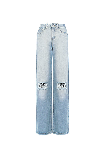 Cotton Woven Vrouwen Straight Leg Jeans Ripped