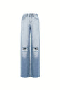 Cotton Woven Vrouwen Straight Leg Jeans Ripped