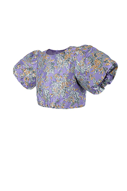Polyester Vrouwen Korte Mouw Top Puff Sleeve Bloemenprint