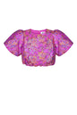 Polyester Vrouwen Korte Mouw Top Puff Sleeve Bloemenprint