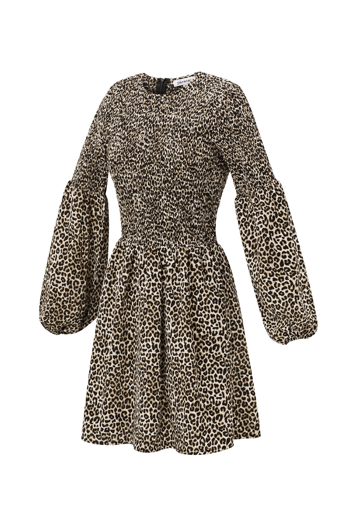 Polyester Vrouwen Mini Jurk Luipaardprint Puff Mouw