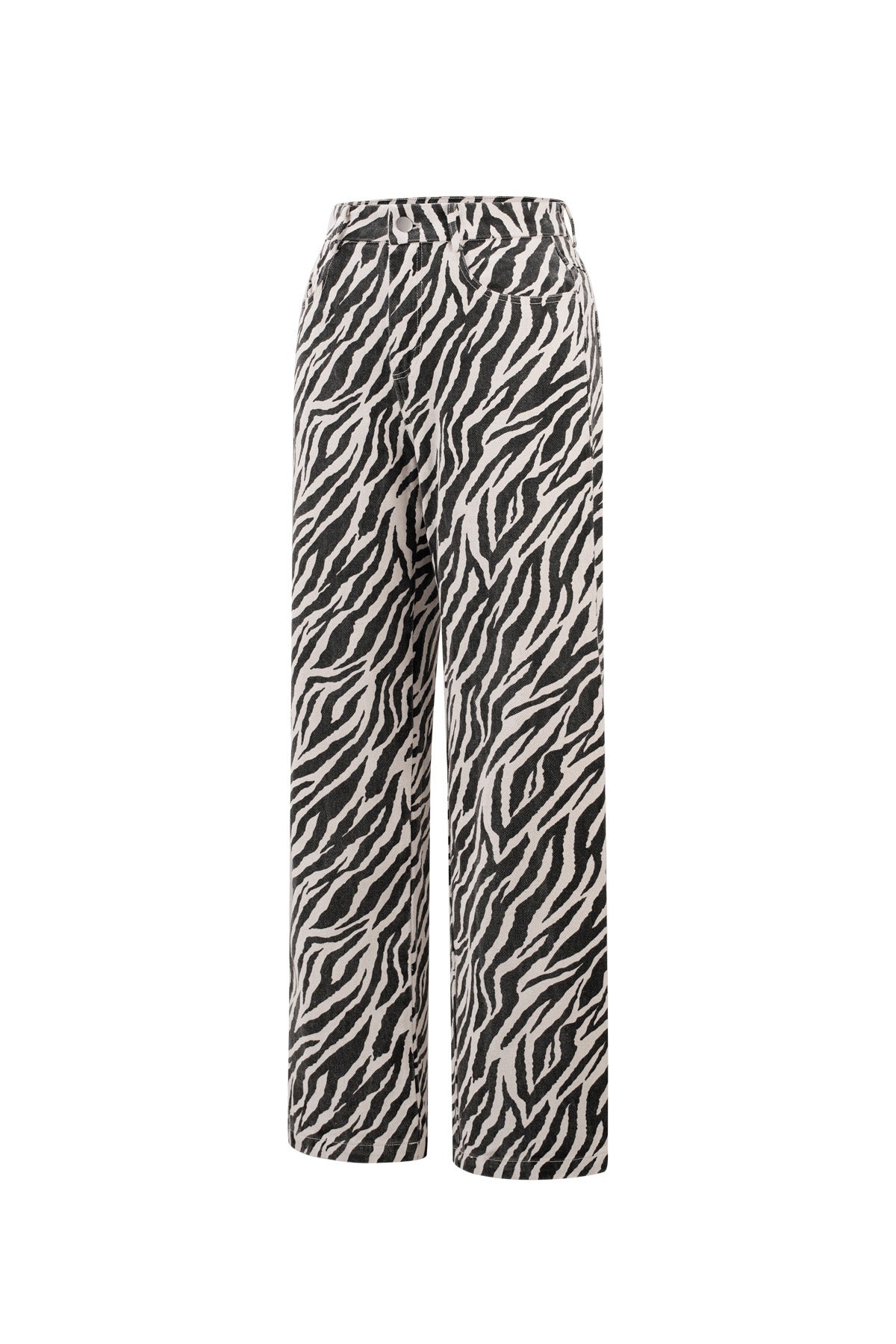 Geweven Katoen Vrouwen Rechte Broek Casual Zebra Strepen
