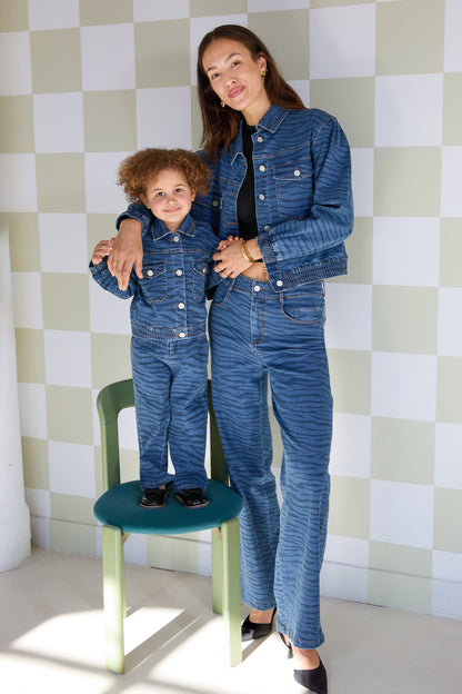 Cotton Denim Pants Casual Zebra Stripes