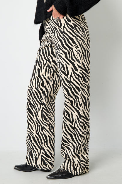 Geweven Katoen Vrouwen Rechte Broek Casual Zebra Strepen