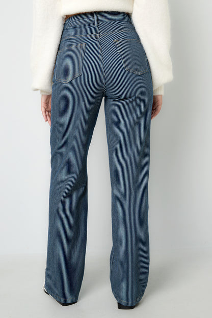 Geweven Katoen Vrouwen Rechte Broek Casual Strepen
