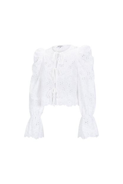 Cotton Woven Vrouwen Lange Mouw Top Casual Cutout