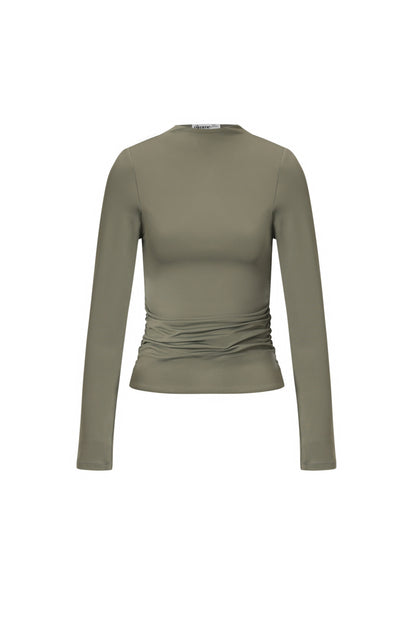 Gebreide Nylon Vrouwen Lange Mouw Top Basis Solide Kleur