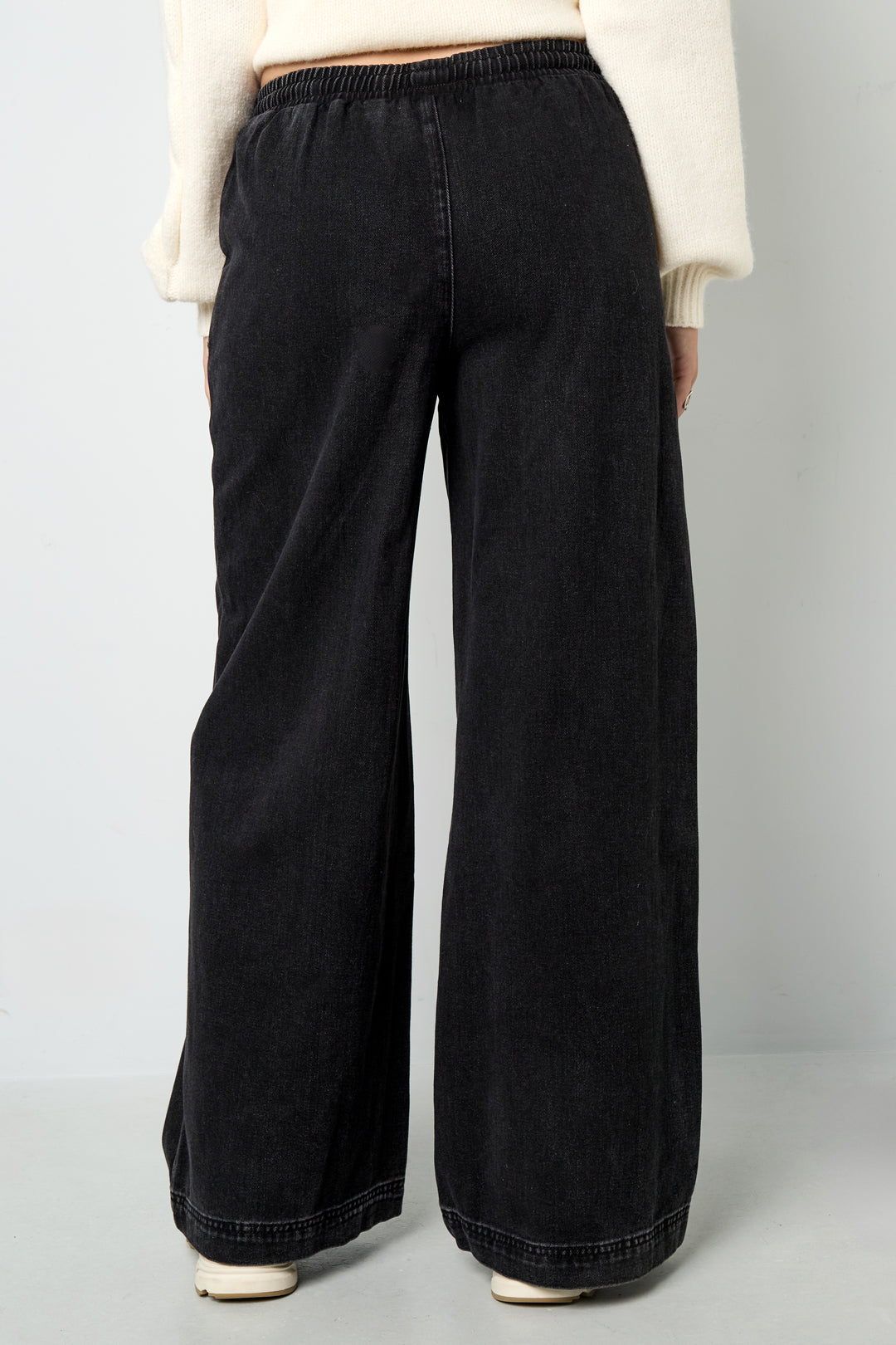 Geweven Katoen Vrouwen Wide Leg Jeans Sporty Solide Kleur