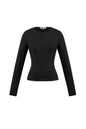 Gebreide Nylon Vrouwen Lange Mouw Top Basis Solide Kleur
