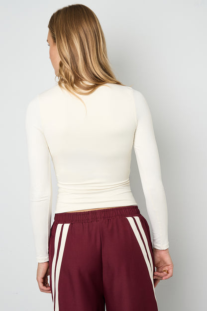 Gebreide Nylon Vrouwen Lange Mouw Top Basis Solide Kleur