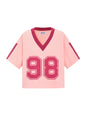 Gebreide Katoen Vrouwen V-hals T-shirt Sportief Kleurcontrast