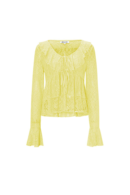 Geweven kant Dames Lange Mouwen Top Elegante Ruches