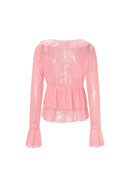 Geweven kant Dames Lange Mouwen Top Elegante Ruches