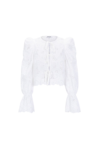 Cotton Woven Vrouwen Lange Mouw Top Casual Cutout