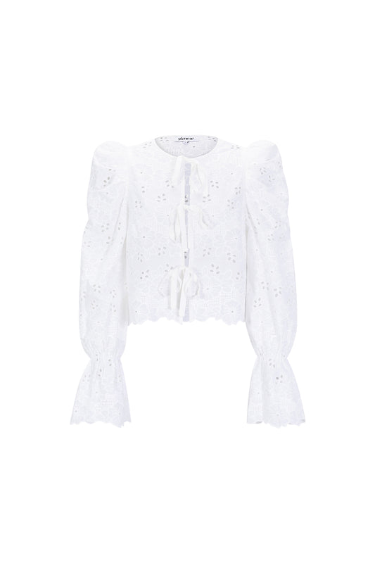 Cotton Woven Vrouwen Lange Mouw Top Casual Cutout